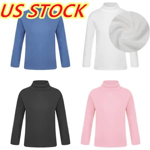 Kid Girls Boys Basic Turtleneck T-Shirts Warm Pullover Thermal Tops Baselayer - Picture 1 of 41