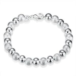 925 sterling Silver 8MM beads Bracelet for women wedding cute party lady 8inches