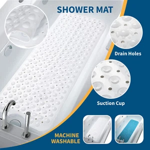 Non Slip Bath Mat Extra Large Bathtub Shower Mat Anti Mold Rubber Strong Suction - Picture 1 of 44
