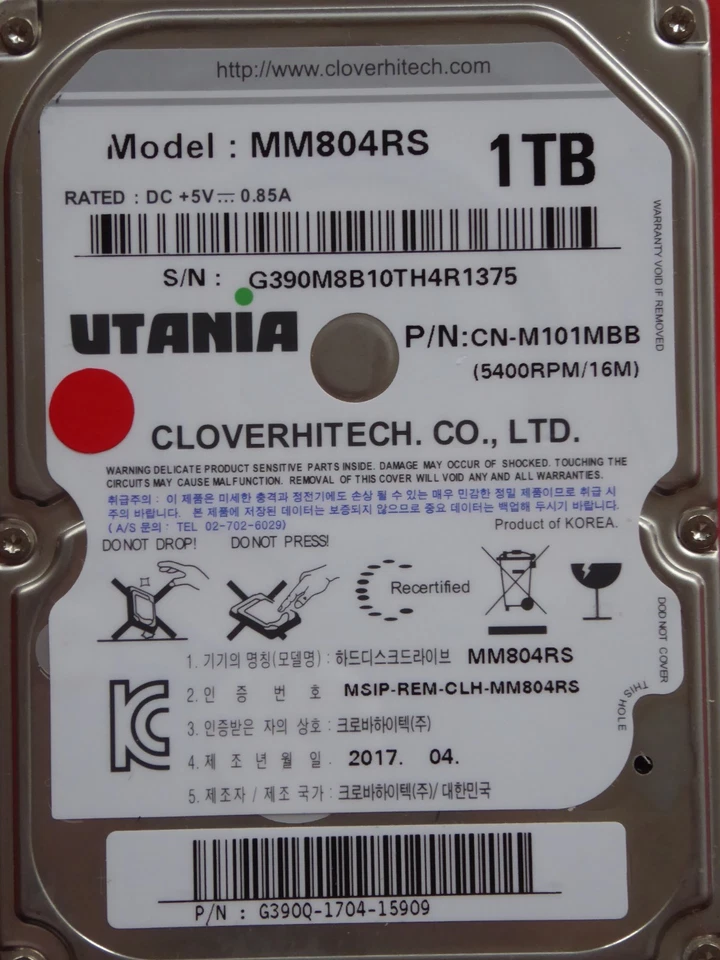 UTANIA MM804RS CN-M101MBB | P/N: G390Q-1704-15909 | 2017.04 | 1TB - Bild 1 von 1