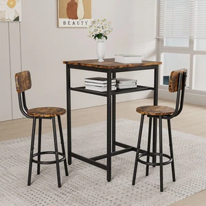 Juego de mesa de bar de 3 piezas mesa de desayuno alta altura de mostrador y 2 sillas marrón - Imagen 1 de 16