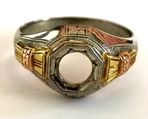 Antique Art Deco 18K White Yellow Rose Gold Ladies Ring Setting Size 7.25 - Picture 1 of 22