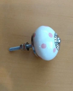 6 Pink Polka Dot Round Ceramic Door Knobs Dresser Drawer Cabinet Handle Pulls - Picture 1 of 3