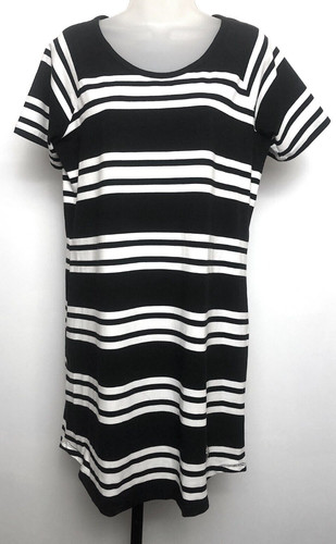 Abito T Shirt Michael Kors Taglia M Nero Bianco Righe Perline MK Logo Coastal