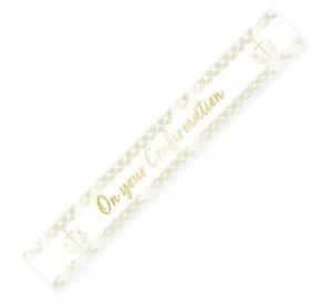 ON YOUR CONFIRMATION - Gold Foil Banner - 9 ft long - Party Decoration - Picture 1 of 1