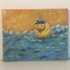 Bon Voyage! Rubber Ducky on Beach Water Waves Original Acrylic Canvas Painting