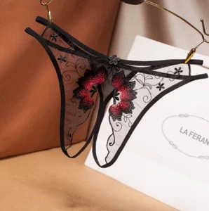 Rio String ouvert transparent Dessous Slip sexy Schwarz edel Reizwäsche S M L  - Bild 1 von 10