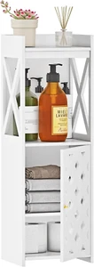 Bathroom Storage Cabinet, White Bathroom Floor Cabinet Freestanding Organizer wi - Picture 1 of 7