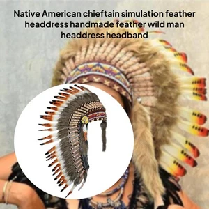 Indian Native Chief Headdress Dance Show Stage Performance Feather Headdress - Picture 1 of 7