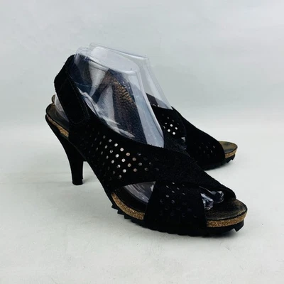 Pedro Garcia Noor Slingback Sandal Womens 39 US 9 Black Perforated Suede Heels - Image 1 of 4