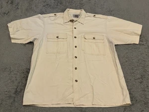 Vintage Michael Austin Shirt Short Sleeve Button Cream Rugged Wear Outdoor Camp - Picture 1 of 6