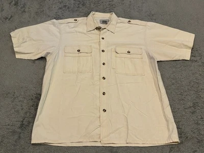 Vintage Michael Austin Shirt Short Sleeve Button Cream Rugged Wear Outdoor Camp - Image 1 of 4