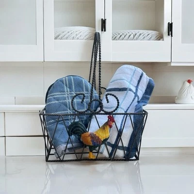 Rooster Basket Rustic Metal Rope Farmhouse Decor Cottagecore Chicken Kitchen - Image 1 of 4