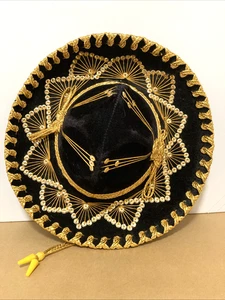 Auténtico Sombrero Juvenil Talla Salazar Yepez Mariachi Sombrero Mexicano Negro Dorado Borde - Imagen 1 de 9