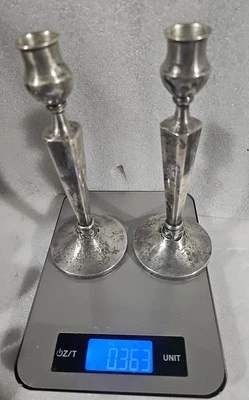 Antiguo par de candelabros de plata de ley maciza estampados 354 gramos (sin ponderar Foto 1 de 4
