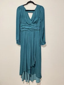 Anthroplogie Gwendolyn asymmetrisches Maxikleid Langarm in Deep Teal Grün Gr. 6 - Bild 1 von 9