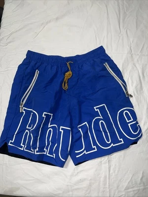 Shorts de náilon azul logotipo rhude autêntico masculino tamanho GG usado autêntico - Imagem 1 de 4