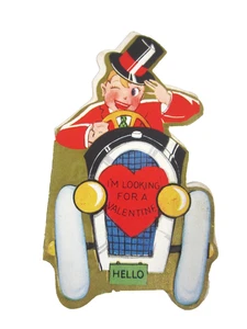 Cappello superiore cartolina San Valentino vintage anni 30 Gent Roadster auto 2 lati firmato - Foto 1 di 4