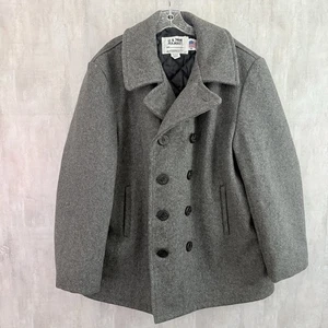 Vintage Schott US 740N Jacket Mens Size 46 Gray Wool Pea Coat USA Military Heavy - Picture 1 of 17