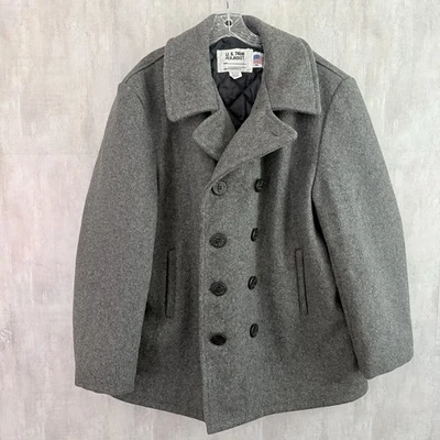 Vintage Schott US 740N Jacket Mens Size 46 Gray Wool Pea Coat USA Military Heavy - Image 1 of 4