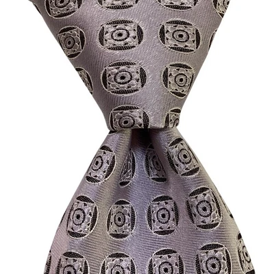 Gravata masculina ERMENEGILDO ZEGNA 100% seda ITÁLIA luxo geométrica roxa/cinza em excelente estado usado - Imagem 1 de 3