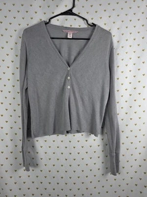 Victorias Secret PINK Soft Small Cropped Button Front V neck Grey Tee Shirt - Image 1 of 2