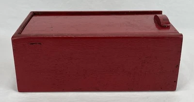 Antique Primitive Wood Candle Box Sliding Lid Top Old Red Paint - Image 1 of 4