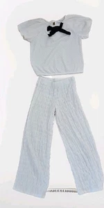 ZARA Girls’ White Puff-Sleeve Top and Textured Wide-Leg Pants Set Size 11-12 cm - Picture 1 of 4