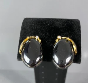 Pendientes Clip On Ovalados Estrás Negros Retro Boho Mediados de Siglo Modernista 1.0" - Imagen 1 de 10