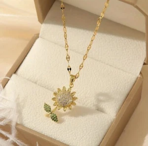 Gold Plated Sunflower Cubic Zirconia Pendent / Gold Plated Flower Pendant - Picture 1 of 4