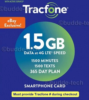 Tracfone Smartphone 365 days plan + 1500 minutes+texts 1.5GB data (PIN # Refill) - Image 1 of 4