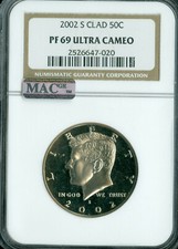 2002-S KENNEDY HALF DOLLAR CLAD  NGC PF-69  UCAM MAC SPOTLESS .