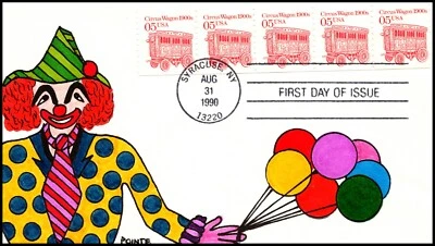 Scott 2452 5 Cents Circus Wagon Pointe Hand Painted FDC Coil Strip 31 Of 35 - Image 1 of 2