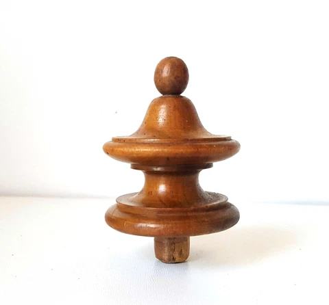 Wood turned finial post topper 2.52 in - Antique French architectural salvage Cover