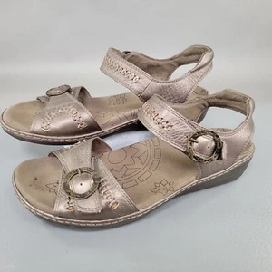 Taos Weaver Leather Sandals Women's SZ 11 US Gold Buckles Hook Loop Strap - Picture 1 of 9