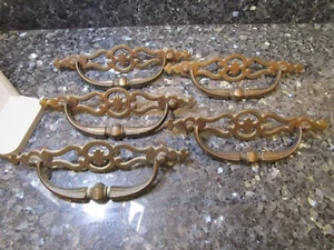 5- Vintage 8 1/4" x 2 3/4" Brass scroll ornate Drawer Pulls Handles hardware - Picture 1 of 8