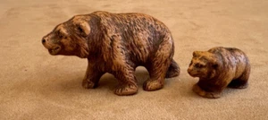 Mama Grizzly and cub baby Brown Bear Figurine 3" vintage - Picture 1 of 5