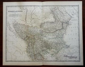 Ottoman Balkans Serbia Albania Bulgaria Wallachia Bosnia 1868 Johnston map - Picture 1 of 3