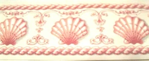 Wallpaper Border Shell Rope Scroll Pink Off White Chair Rail Mini 3" Wall 556931 - Picture 1 of 2