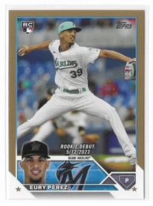 2023 Topps Gold Rookie Debut #US317 Eury Pérez/2023 Miami Marlins Parallel RC - Imagen 1 de 2