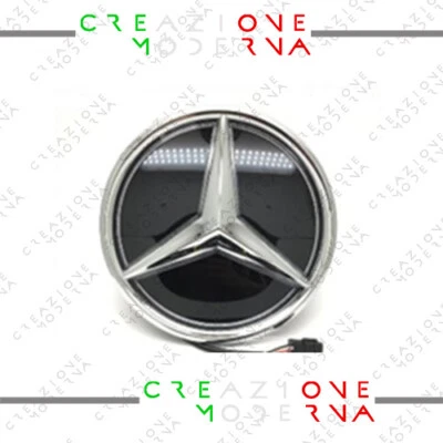 STEMMA AUTO LOGO LED FRONTALE COFANO ILLUMINATO  CROMATO  MERCEDES 20,5CM - Immagine 1 di 2