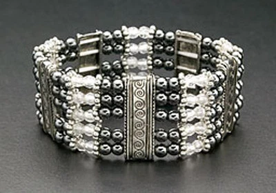 Magnetic Hematite Bracelet Black Beads Crystals Silver Plated Spacers Stretch - Image 1 of 2
