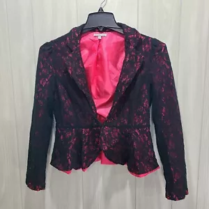Romance Goth Jacket Size L Black Lace Pink Witchy Festival Fairy Whimsigoth - Picture 1 of 7