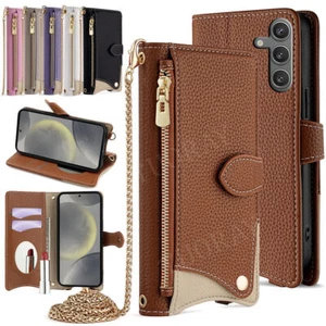 For Samsung Galaxy S25 S24 S23 S22 FE Crossbody Leather Zipper Wallet Phone Case - Picture 1 of 92