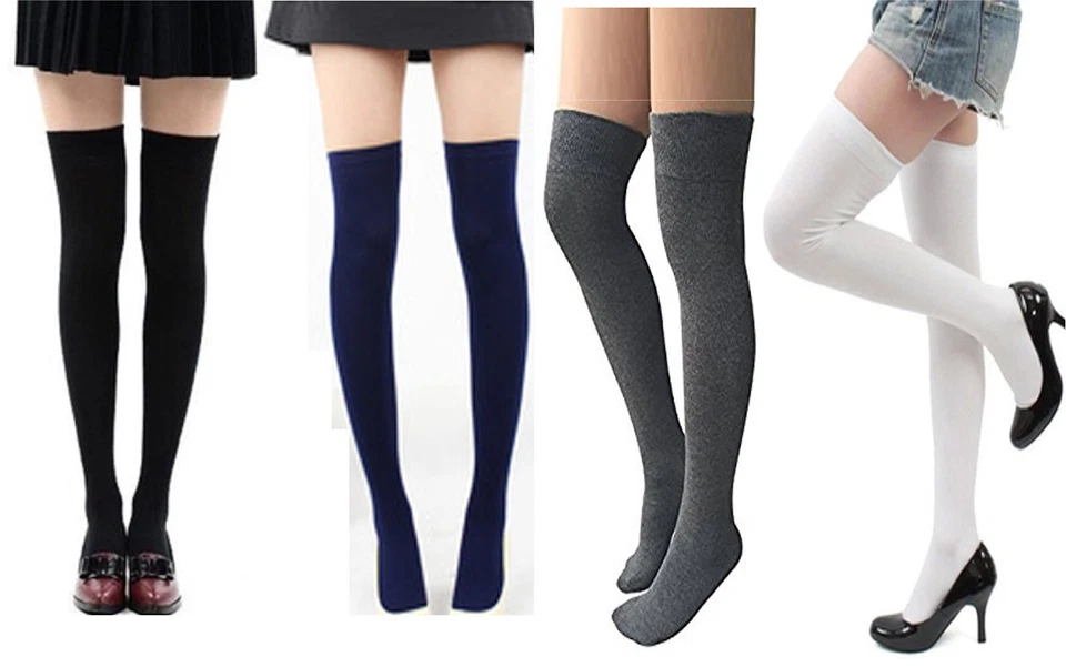 NOT BRANDED 1,2,3 Ladis Over The Knee Thigh High Stretch Girls Cotton Socks mix coloure 4/7