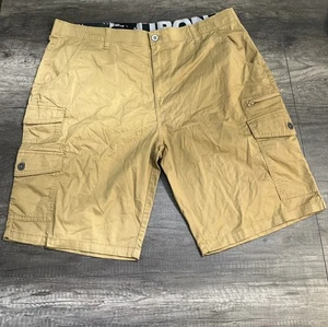 Size 38 Iron Co Men Comfort Waistband Regular Fit Twill Cargo Short Desert Camel - Picture 1 of 5