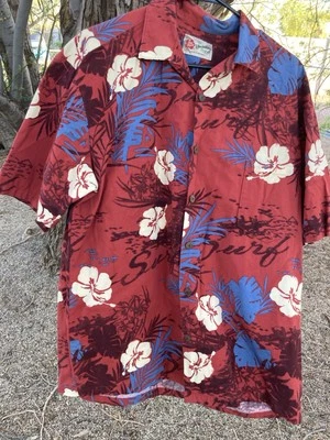 Мужская гавайская рубашка Hito Hatties L с красными/белыми цветами на пуговицах [36] - Изображение 1 из 4