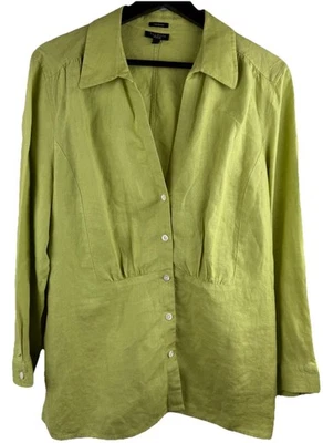 TALBOTS 100%  Irish Linen Blouse Women's Sz 14 Green AK109 - Изображение 1 из 4