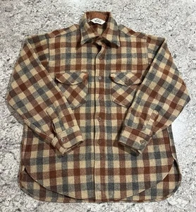 Veste caban vintage Woolrich laine flanelle homme grande taille beige orange boutonnée - Photo 1/9