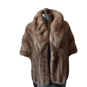Vtg Real Fur Autumn Haze Mink Stole Wrap Cape Lined Pockets S/M Formal Party - Picture 1 of 10